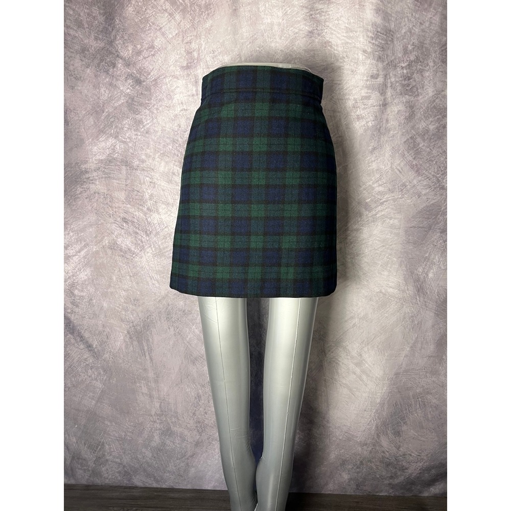 J.Crew Black Watch Wool Plaid A-Line Mini Skirt Size 00 Dark Academia Tartan
